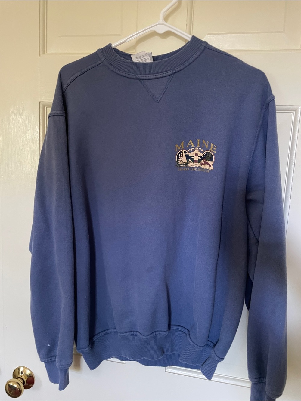 Jerzees Navy Blue Maine Graphic Crewneck Sweatshirt